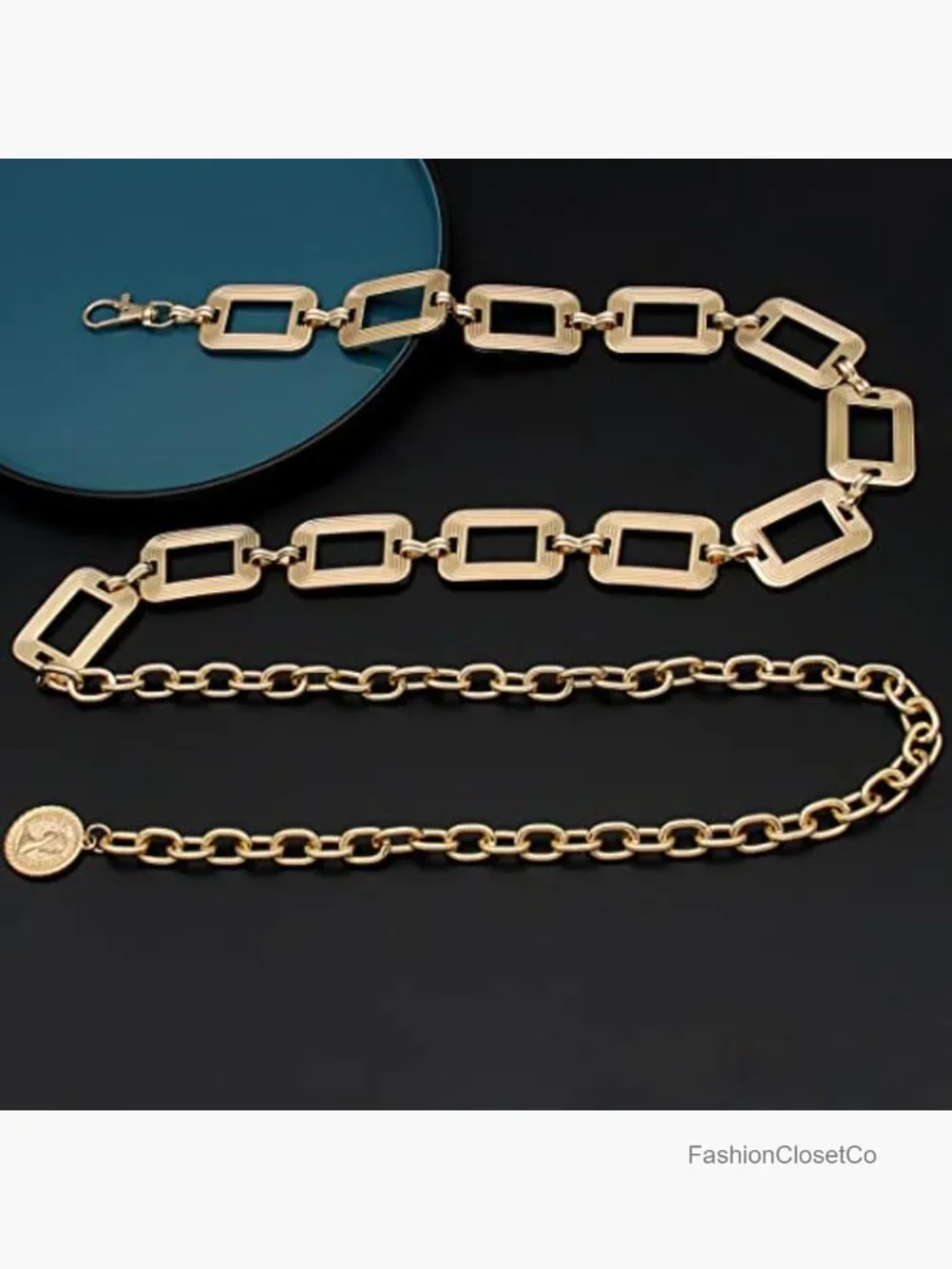 Vintage Alloy Square Link Chain Belt Metal Waist Belt Clasp Adjustable